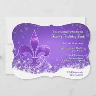 Fleur and Snowflake Purple Holiday Invitation