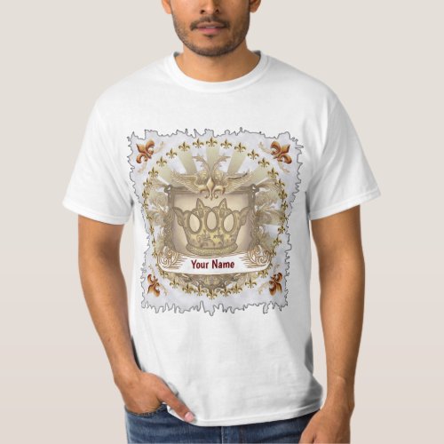 Fleur Crown Shield  Surname Family Crest T_Shirt
