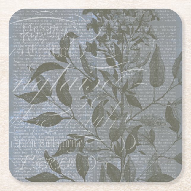 Fleur de Bleu I Square Paper Coaster (Front)