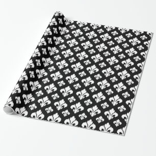 Fleur De Lis 2 Black and White Wrapping Paper