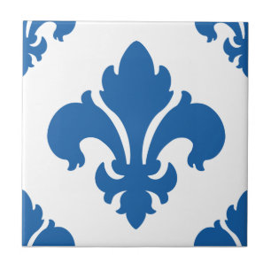 Fleur De Lis 2 Dazzling Blue Ceramic Tile