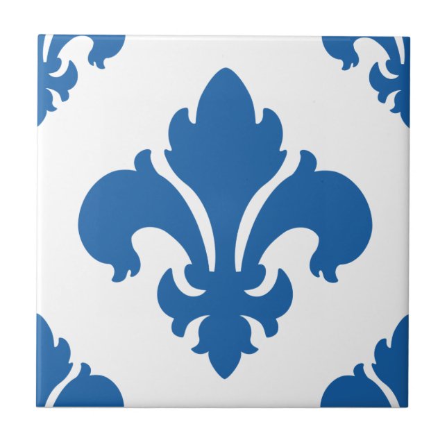 Fleur De Lis 2 Dazzling Blue Ceramic Tile (Front)