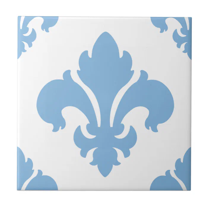 Fleur De Lis 2 Placid Blue Ceramic Tile, Fleur De Lis Ceramic Tile