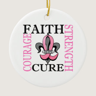 Fleur De Lis 3 Breast Cancer Ceramic Ornament