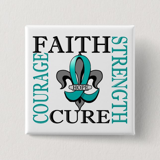 Fleur De Lis 3 Ovarian Cancer Button (Front)