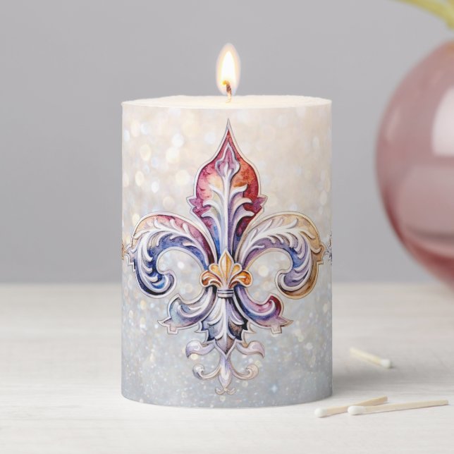 Fleur de Lis 3 Pillar Candle (In Situ)