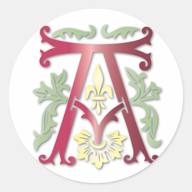 Fleur-de-lis A Monogram Classic Round Sticker (Front)