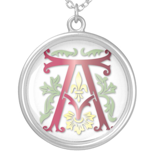 Fleur-de-lis A Monogram Silver Plated Necklace (Front)