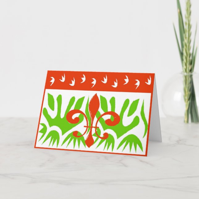 Fleur De Lis Abstract Christmas Holiday Card (Front)