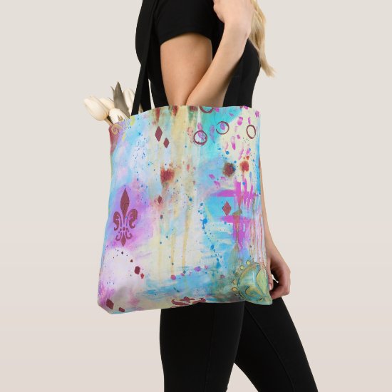 Fleur de Lis Abstract Paint Splatter Artistic Blue Tote Bag