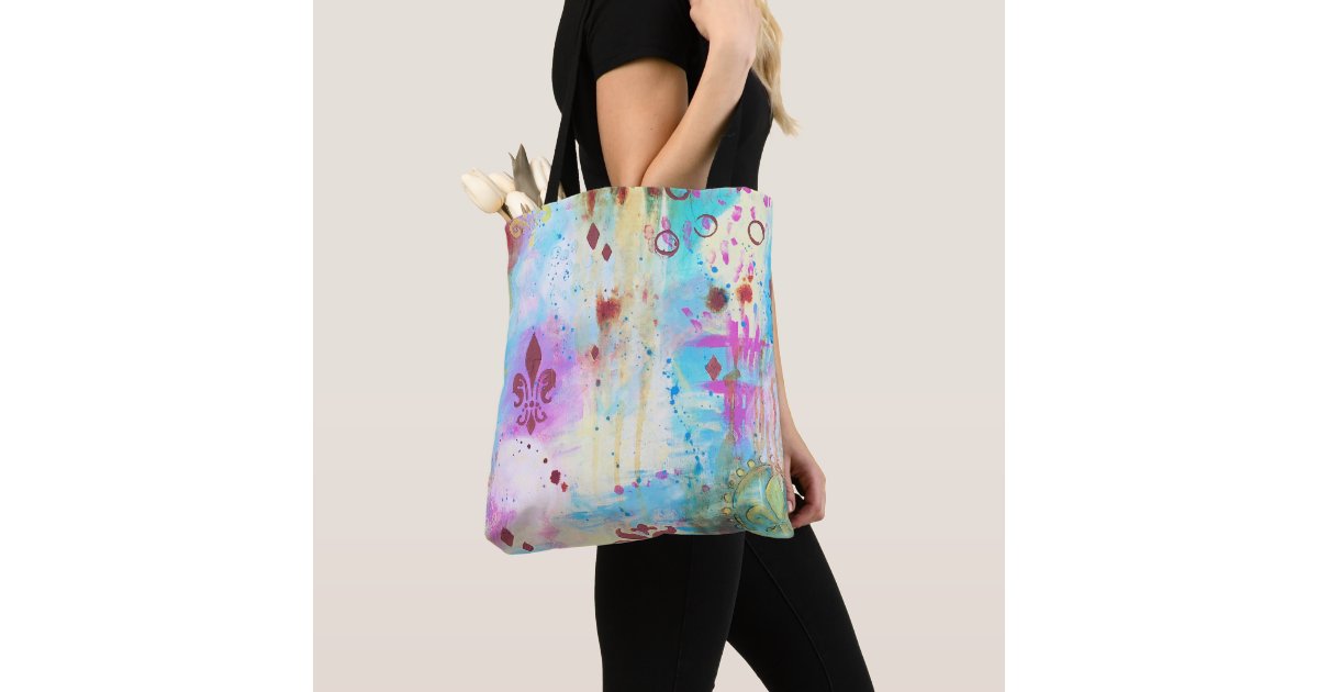 Fleur De Lis Abstract Paint Splatter Artistic Blue Tote Bag