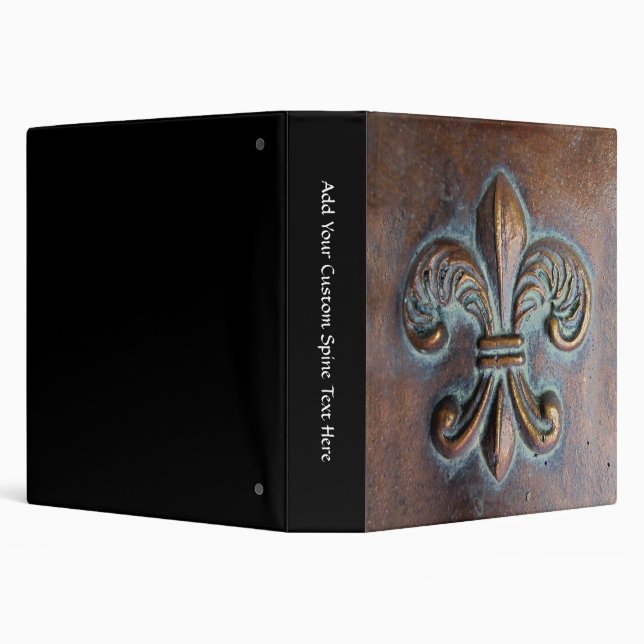 Fleur De Lis, Aged Copper-Look Printed 3 Ring Binder (Background)