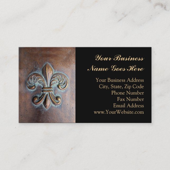 Fleur De Lis, Aged Copper-Look Printed Business Card (Front)
