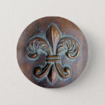 Fleur De Lis, Aged Copper-Look Printed Button