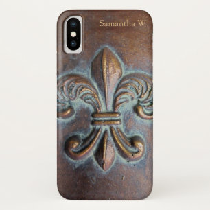 Fleur De Lis, Aged Copper-Look Printed iPhone X Case