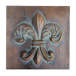 Fleur De Lis, Aged Copper-Look Printed Ceramic Tile