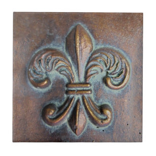 Fleur De Lis Decorative Ceramic Tiles Zazzle Fleur De Lis Aged Copper Look Printed Ceramic Tile