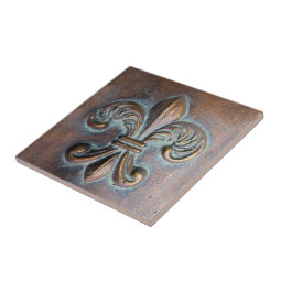 Fleur De Lis, Aged Copper-Look Printed Ceramic Tile | Zazzle