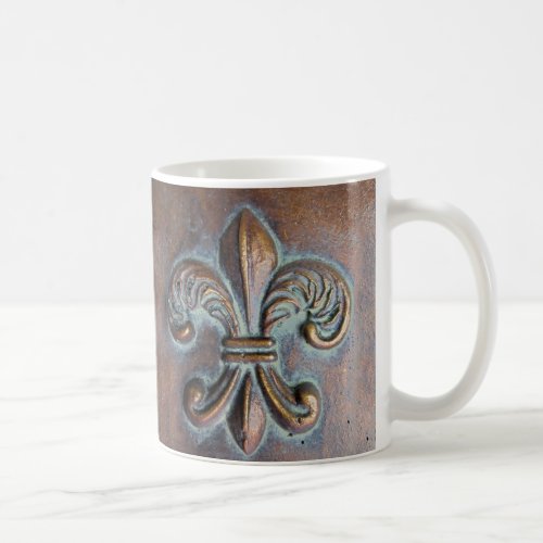 Fleur De Lis Aged Copper_Look Printed Coffee Mug