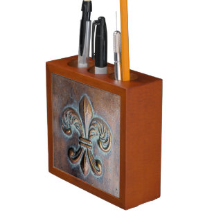 Fleur De Lis, Aged Copper-Look Printed Desk Organizer