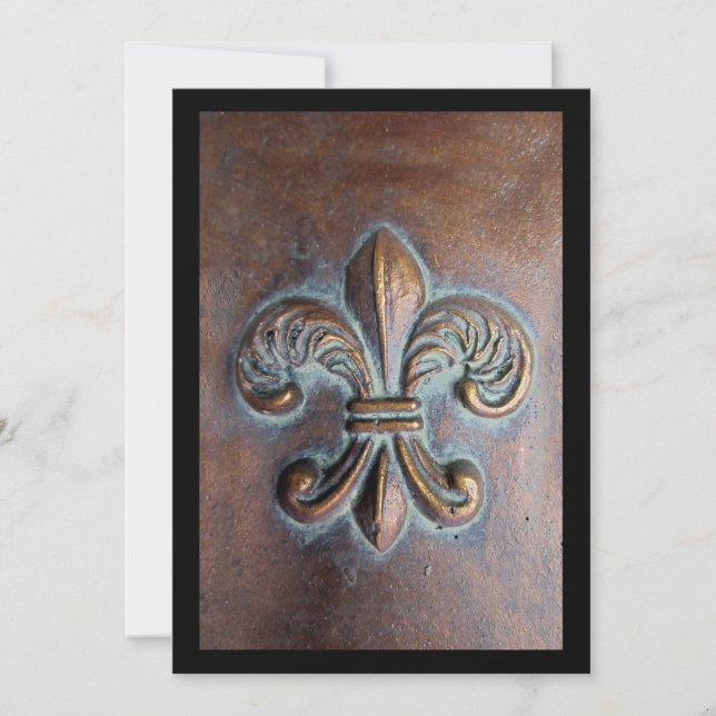 Fleur De Lis, Aged Copper-Look Printed Invitation (Front)