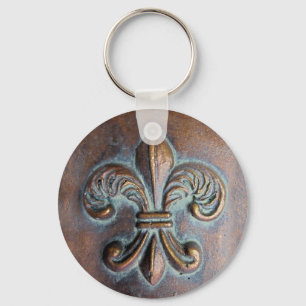 Fleur De Lis, Aged Copper-Look Printed Keychain