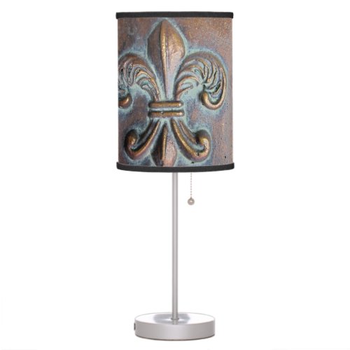 Fleur De Lis Aged Copper_Look Printed Table Lamp