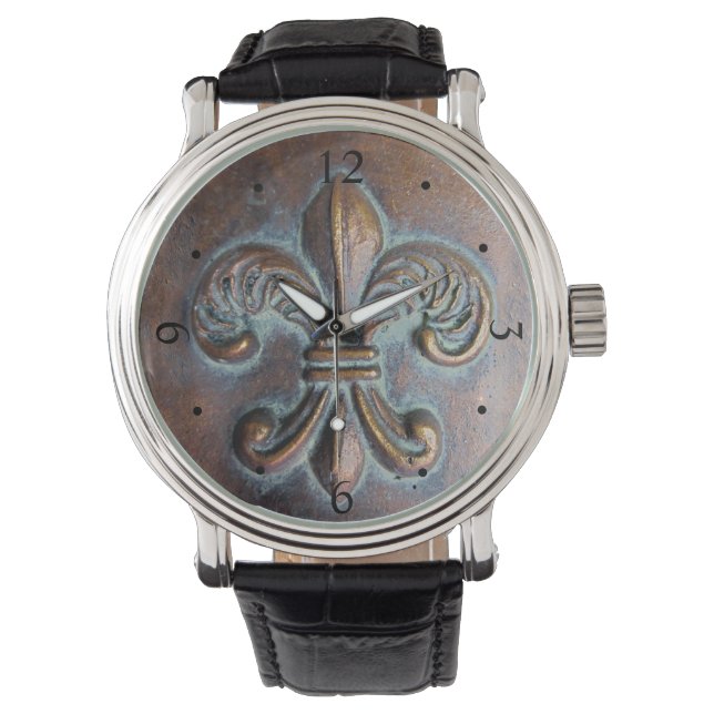 Fleur De Lis, Aged Copper-Look Printed Watch (Front)