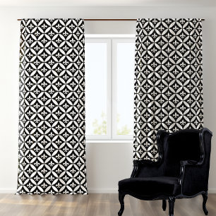 Fleur de Lis and Harlequin Black White Curtain