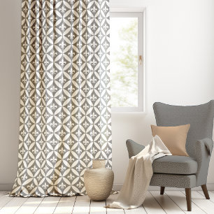 Fleur de Lis and Harlequin Lt Gray White Curtain