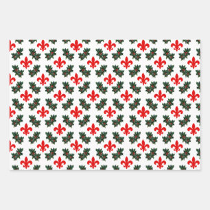 Fleur de Lis and Holly Christmas Wrapping Paper Sheets