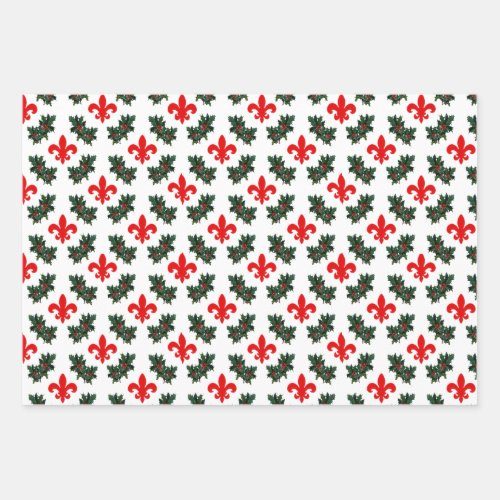 Fleur de Lis and Holly Christmas Wrapping Paper Sheets