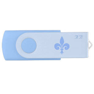 Fleur-de-Lis and Monogram on Light Blue Flash Drive