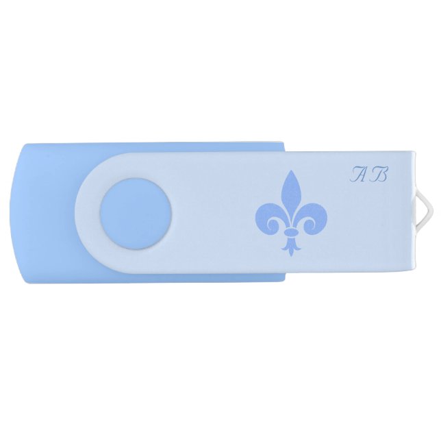 Fleur-de-Lis and Monogram on Light Blue Flash Drive (Front)