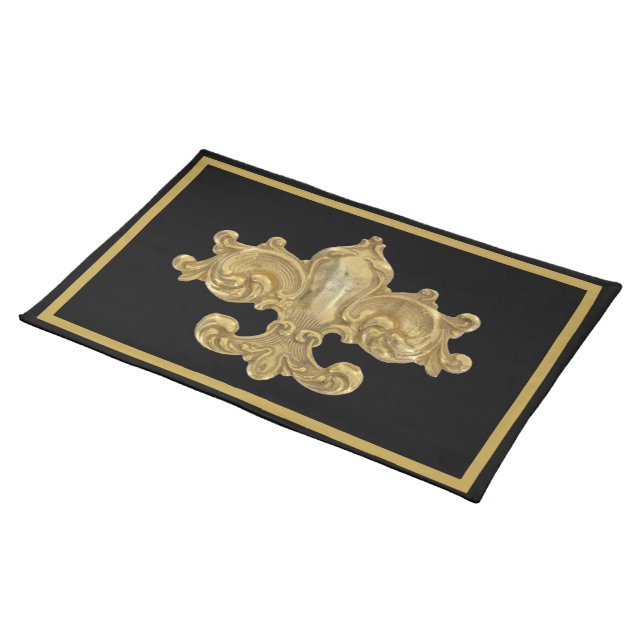 Fleur de Lis Antique Gold Cloth Placemat (On Table)