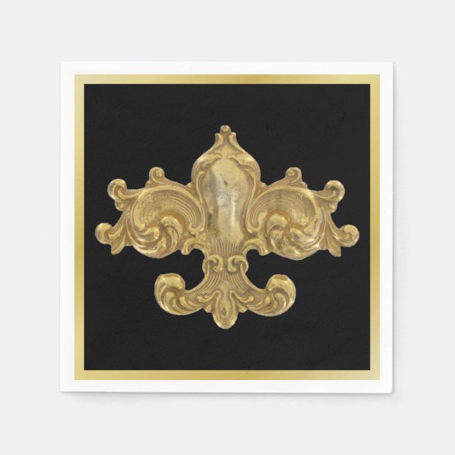 Fleur De Lis Antique Gold Paper Napkins (Front)