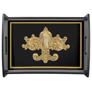Fleur De Lis Antique Gold Serving Tray
