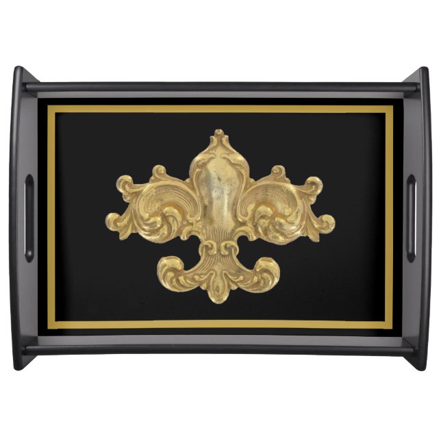 Fleur De Lis Antique Gold Serving Tray (Front)