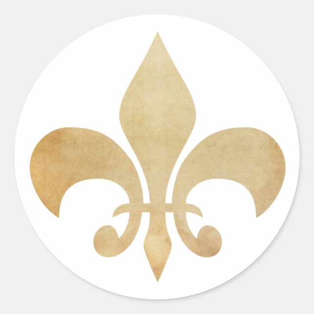 Fleur de Lis Antique Gold Tan Classic Round Sticker (Front)