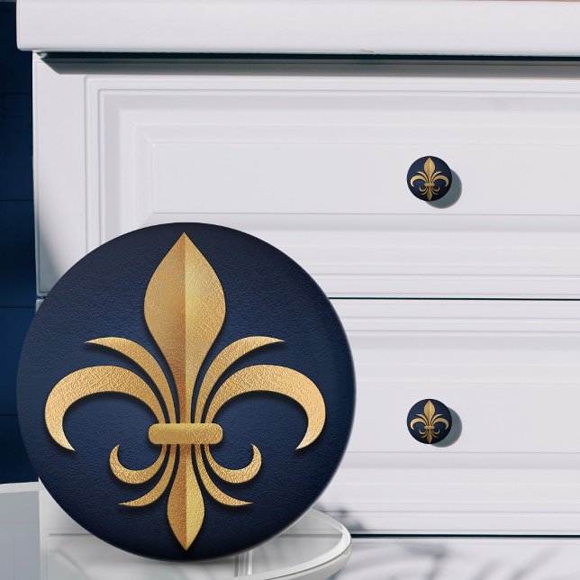 Fleur-De-Lis - Art Deco - Blue and Gold Ceramic Knob (Creator Uploaded)