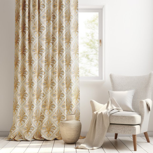 Fleur-de-lis Art Deco - pearl and gold Blackout Curtains (Creator Uploaded)