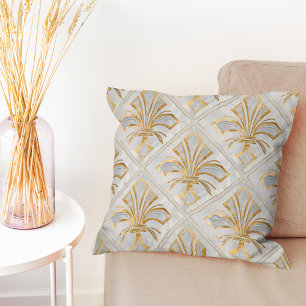 Fleur-de-lis Art Deco - pearl and gold Throw Pillow