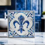 Fleur-De-Lis - Art Nouveau - Blue Marble and pearl Ceramic Tile<br><div class="desc">Fleur-De-Lis - Art Nouveau - Blue Marble and pearl</div>