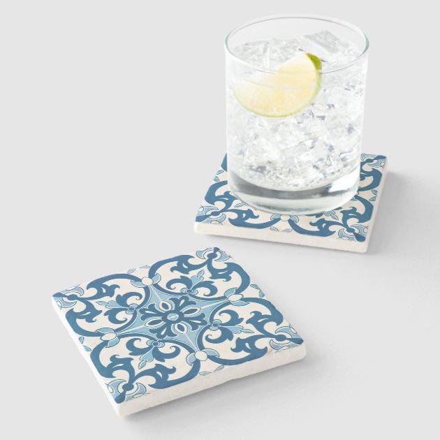 Fleur De Lis Azulejo Portugal Decorative Drinkware Stone Coaster Zazzle