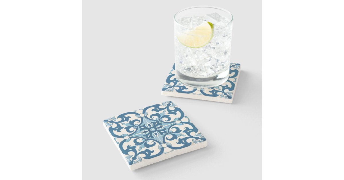 Azulejos Tile Coasters Portuguese Inspired Blue Stone Coasters, Set of 4 