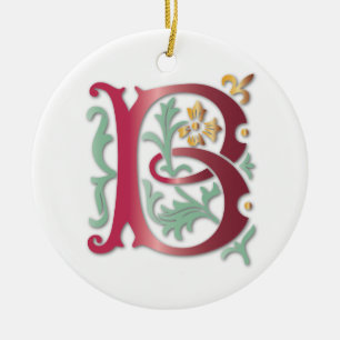 Fleur-de-lis B Monogram Ceramic Ornament