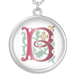 Fleur-de-lis B Monogram Silver Plated Necklace