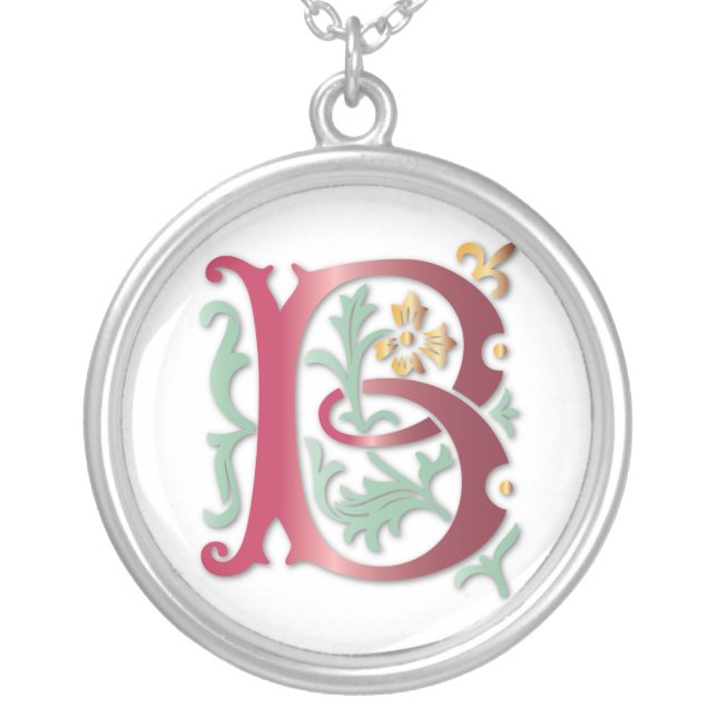 Fleur-de-lis B Monogram Silver Plated Necklace (Front)