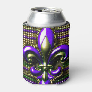 Fleur de lis Beaded Mardi Gras Can Cooler