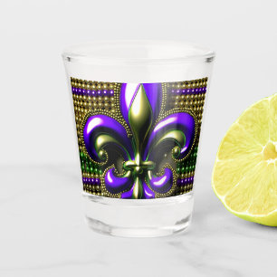 Fleur de lis Beaded Mardi Gras Shot Glass